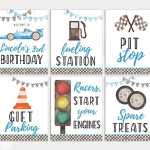 Editable Racing Party Sign Bundle, Instant Download Racing Birthday Party Signs, Set of Racing Signs in Blue, Racing Birthday Signs in Blue