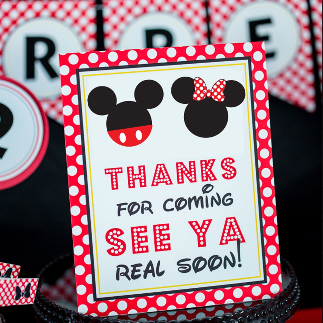 Mickey and Minnie Mouse Thanks for Coming See Ya Real Soon Sign, Mickey ...