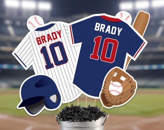 Baseball Centerpieces in Red Blue Printable Baseball Table Decorations Instant Download Baseball Cutouts in Red White Blue