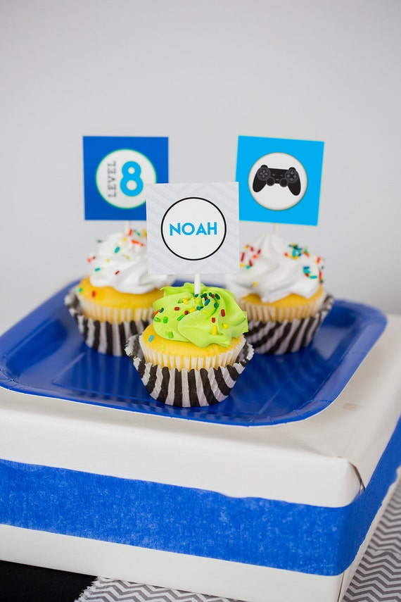 Blue Video Game Party Cupcake Topper - Printable Video Game Birthday
