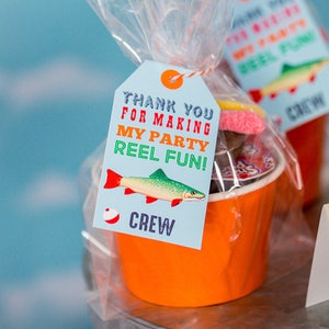 Bearbeitbare Angeln Geburtstag Favor Tags, druckbare Angelparty Danke Tags, gegangen Angeln Gunst Tag, Big One Angeln Tag