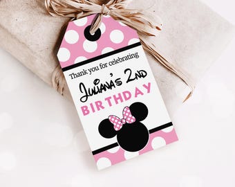 Minnie Mouse-gåvoetiketter - Utskrivbara Minnie Mouse-gåvoetiketter - Rosa Minnie Mouse-gåvoetiketter från Printable Studio