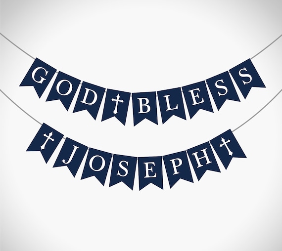 God Bless Banner Navy Blue First Communion Banner Boys God Bless Banner Instant Download Blue Banner Baptism God Bless Banner By Printable Studio Catch My Party