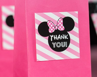 Etiqueta de agradecimento da Minnie Mouse em rosa - Etiqueta de agradecimento da Minnie para impressão - Obrigado da Minnie rosa claro por Printable Studio