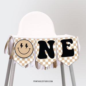 ONE Happy Dude Banner in Tan  - Printable ONE Happy Dude Banner - One Happy Dude High Chair Banner in Tan - Neutral ONE Happy Dude Party