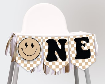 ONE Happy Dude Banner in Tan  - Printable ONE Happy Dude Banner - One Happy Dude High Chair Banner in Tan - Neutral ONE Happy Dude Party