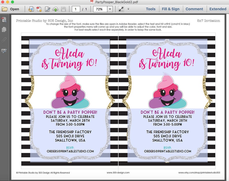 Poop Emoji Invitation INSTANT DOWNLOAD Printable Party Pooper Invitation Girls Poop Emoji Invitation by Printable Studio image 3