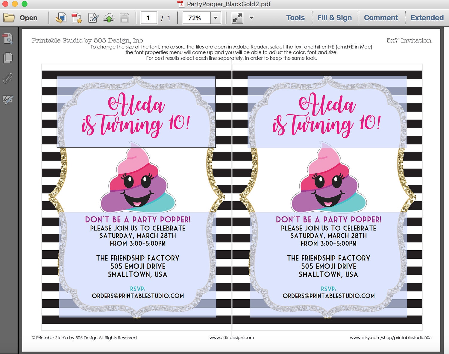 Poop Emoji Invitation INSTANT DOWNLOAD Printable Party - Etsy Canada