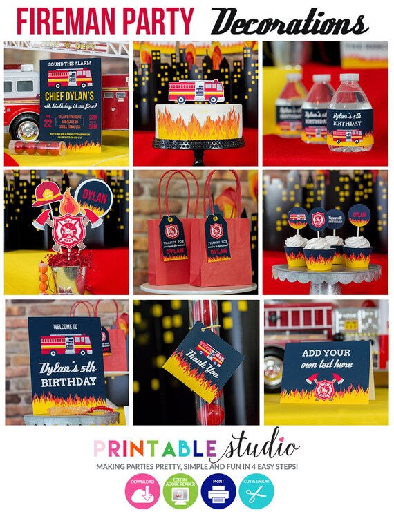 Fireman Party Decorations - Firefighter Party Decorations - Fire fighter Party - Fireman theme party Decor by Printable Studio Il_570xn