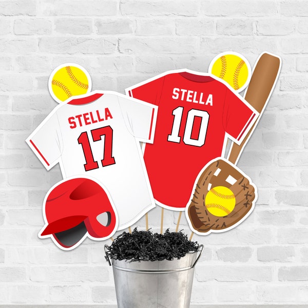 Softball Centerpieces in Red  Printable Softball Table Decorations Instant Download Red Softball Banquet Cutouts Graduation Decor