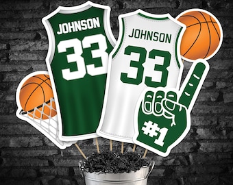 Centro de mesa de baloncesto verde y blanco, centros de mesa de baloncesto imprimibles (descarga digital)