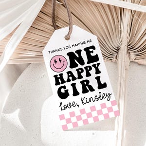 ONE Happy Girl Birthday Party Favor Tags Happy Girl Luggage Tags Favor Tag One Happy Girl Thank You Tags Happy Girl Thank You Tag