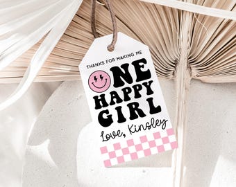ONE Happy Girl Birthday Party Favor Tags Happy Girl Luggage Tags Favor Tag One Happy Girl Thank You Tags Happy Girl Thank You Tag
