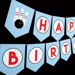 Bowling Birthday Party Banner, Instant Download Printable Bowling Banner in Blue, Boys Bowling Birthday Banner