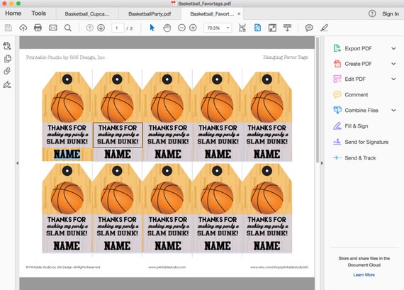 Basketball Party Favor Tags Template