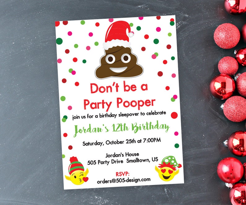 Emoji Christmas Party Invitation Printable Emoji Christmas Invitation Party Pooper Invitation by Printable Studi image 1