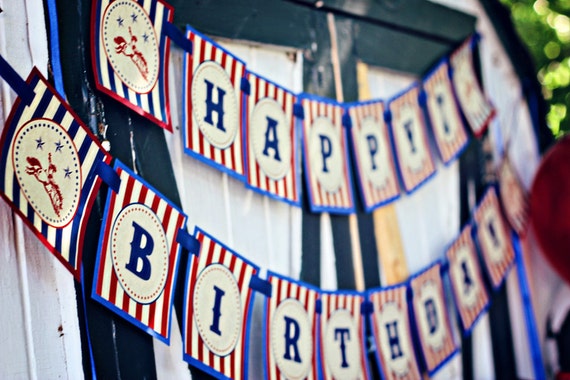 Cowboy Party Birthday Banner - Instant Download Western Cowboy Banner in Blue and Red by Printable Studio Il_570xn