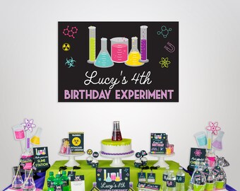 Science Party Sign in Pink  - Instant Download X-Large Science Party Backdrop Sign - Girls Science Party Sign - Science Party Welcome Sign