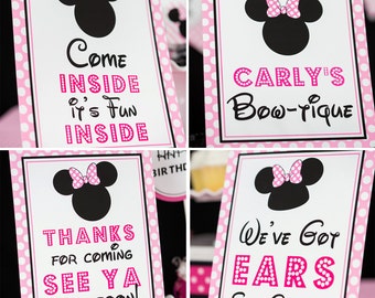 Minnie Mouse Party Signs in Light Pink - Instant Download Minnie Mouse Party Signs - Printable Set of Minnie Mouse Signs by Printable Studio