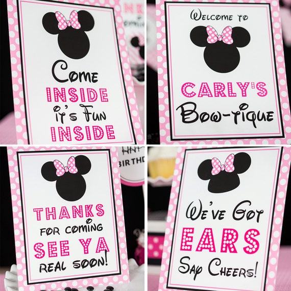 Minnie Mouse Party Signs in Light Pink Instant Download 