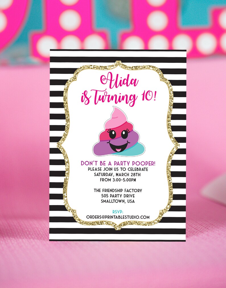 Poop Emoji Invitation INSTANT DOWNLOAD Printable Party Pooper Invitation Girls Poop Emoji Invitation by Printable Studio image 2