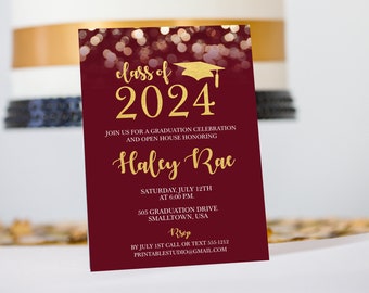 Maroon and Gold Graduation Invitation 2024 Graduation Invitation Instant Download Graduation Party Invitation in Maroon and Gold