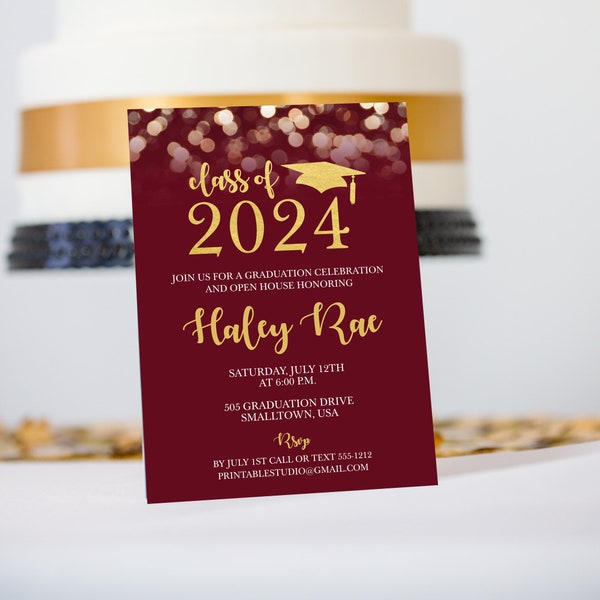 Maroon and Gold Graduation Invitation 2024 Graduation Invitation Instant Download Graduation Party Invitation in Maroon and Gold