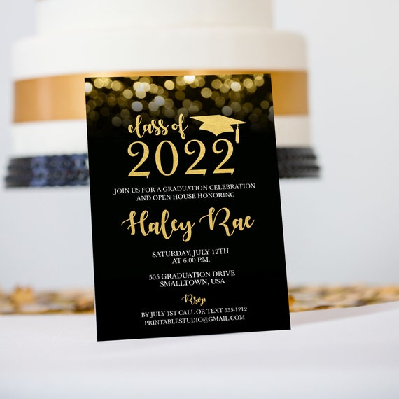 Graduation Party Invitation in Black and Gold - Graduation Party Invitation - 2022 Graduation Invitation - Black Gold Graduation Il_570xn