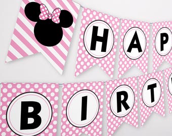 Minnie Mouse Birthday Banner, Instant Download Minnie Mouse Printable Banner by Printable Studio