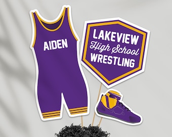 Centros de mesa de lucha libre morados y dorados, decoraciones imprimibles para banquetes de lucha libre (descarga digital)