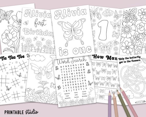 Butterfly Coloring Pages, Butterfly Activity Pages, Butterfly Birthday Party Activities, Printable Butterfly Party Games