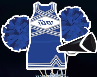 Cheerleading Centerpieces in Blue Silver Printable Cheer Centerpieces Silver Blue Cheerleading Table Decorations Cheer Banquet, Graduation