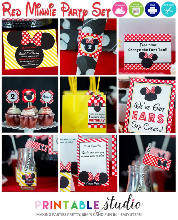 Minnie Mouse Party Decorations Red Printable Red Minnie Mouse Birthday  Decorations Instant Download Minnie Mouse by Printable Studio - Etsy