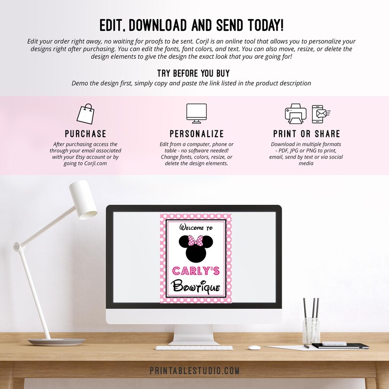 Minnie Mouse Party Signs in Light Pink - Instant Download Minnie Mouse Party Signs - Printable Set of Minnie Mouse Signs by Printable Studio image 9