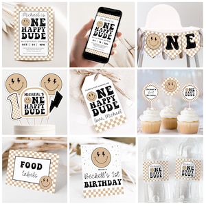 Editable ONE Happy Dude Party Decorations Tan Happy Dude Party HUGE Printable One Happy Dude Set Boys 1st Birthday Ideas ONE Happy Dude Tan