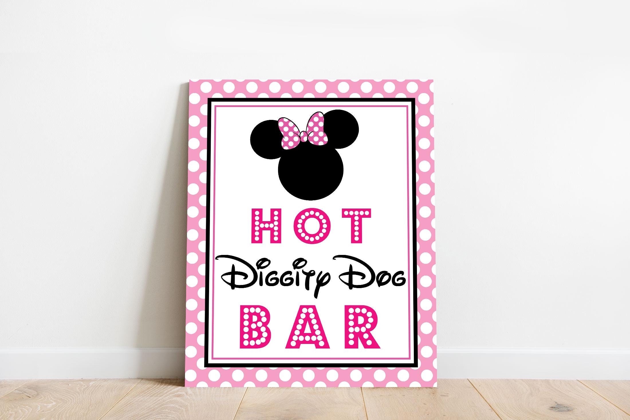 Hot Diggity Dog Bar Sign Pink Minnie Mouse Party Sign - Instant
