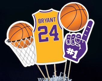 Basketball Centerpieces in Gold Purple - Printable Basketball Birthday Party Centerpieces - Instant Download Basketball Centerpiece