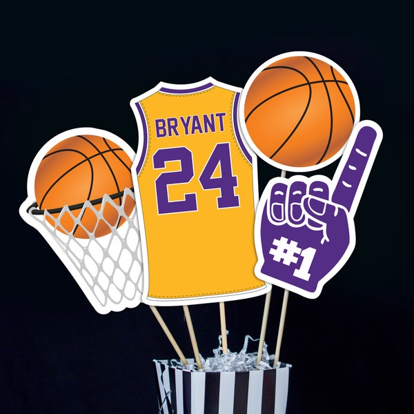 Basketball Centerpieces in Gold Purple - Printable Basketball Birthday Party Centerpieces - Instant Download Basketball Centerpiece