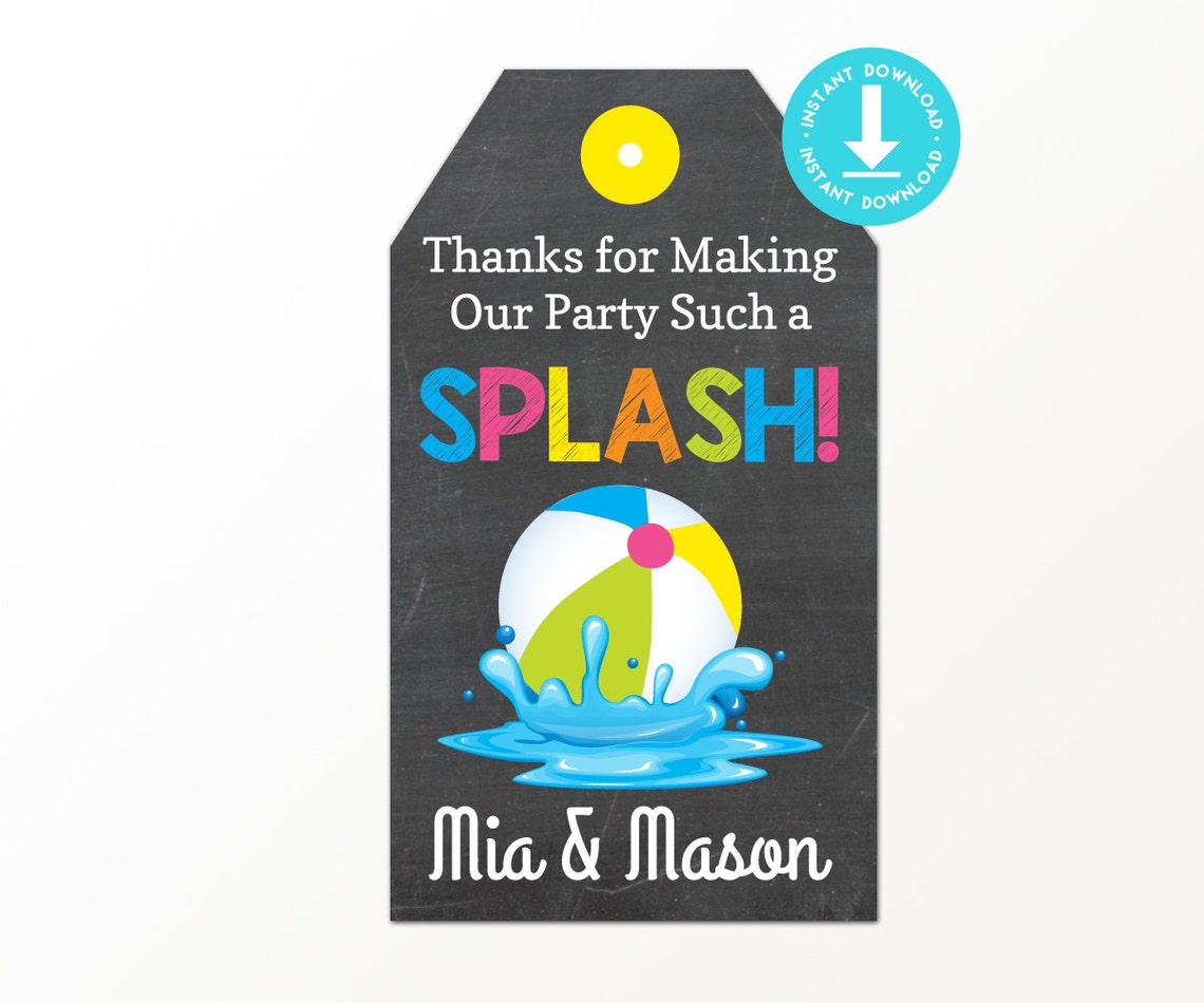 Pool Party Favor Tag Printable Splish Splash Favor Tags by | Etsy