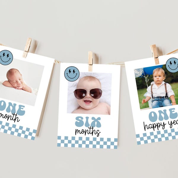 One Happy Dude First Birthday Photo Banner, Monthly Photo Banner Canva Template  0200 (digital file)