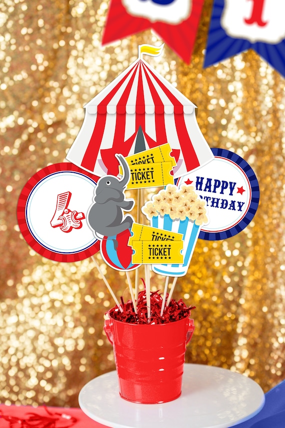 Carnival Party Centerpieces in Red Blue Printable Carnival Birthday