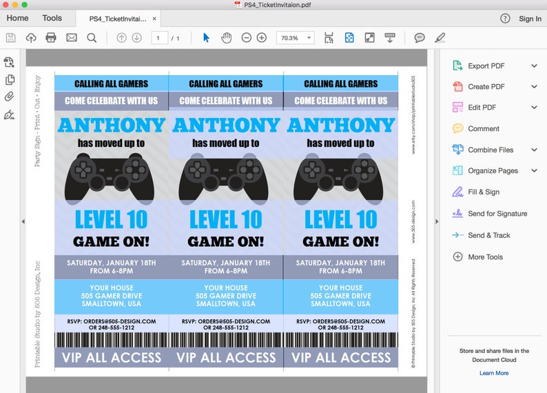 video game ticket invitation printable video game ticket etsy