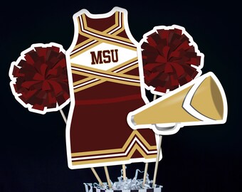 Cheerleading  Centerpieces in Maroon Gold - Printable Cheer Centerpieces - Maroon Gold Cheerleading Table Decorations - Cheer Banquet Decor