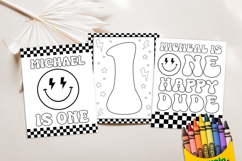 Editable ONE Happy Dude Party Coloring Pages Happy Dude Activity Pages One Happy Dude Birthday Party Activities Printable Party Games image 2