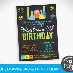Science Invitation Printable Mad Science Birthday Party - Etsy