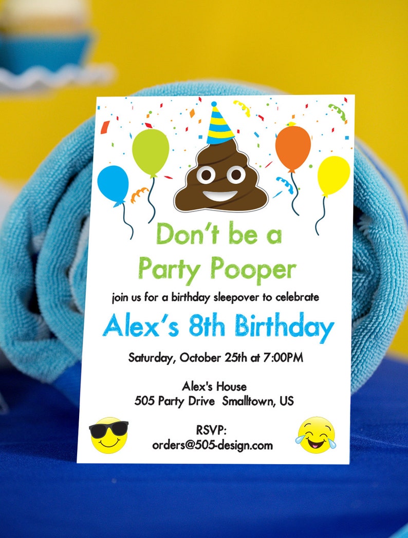 Party Pooper Invitation INSTANT DOWNLOAD Printable Emoji Party Invitation by Printable Studi image 1