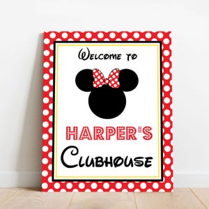 Editable Minnie Mouse Welcome Sign in Red Instant Download Minnie Mouse Party Sign Red Minnie Birthday Party Sign