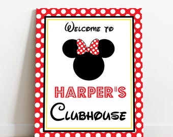 Editable Minnie Mouse Welcome Sign in Red Instant Download Minnie Mouse Party Sign Red Minnie Birthday Party Sign