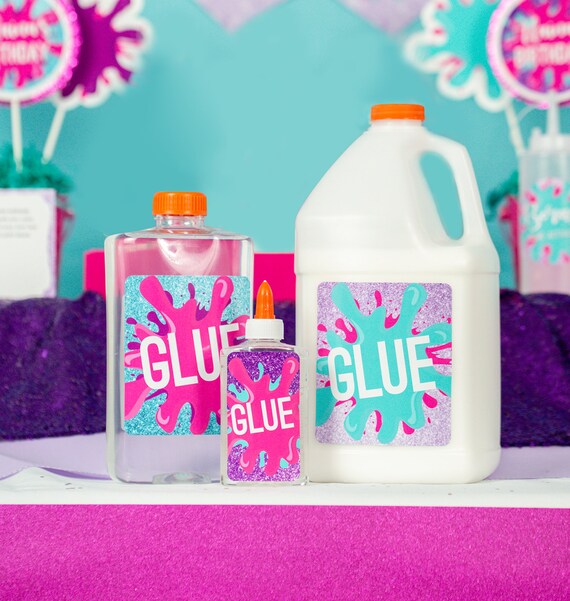 Slime Party Glue Labels - Printable Glue Bottle Labels of Slime Party - Glittery Slime Party Glue Bottle Labels - Slime Party Decorations Il_570xn