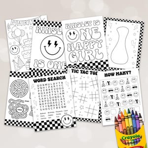 ONE Happy Girl Party Coloring Pages, Smiley Face Activity Pages, One Happy Girl Birthday Party Activities, Printable Smiley Party Games